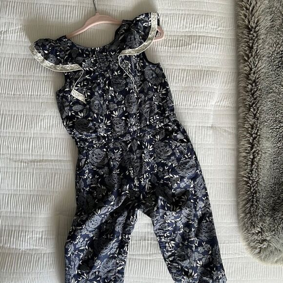 Janie & Jack Blue floral jumpsuit - Picture 1 of 5